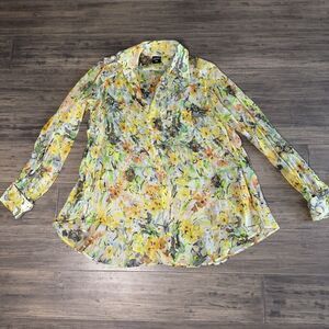 Jean Paul Gaultier 100% Silk Button Up Top Sheer Long Sleeve Women Size 4 Yellow